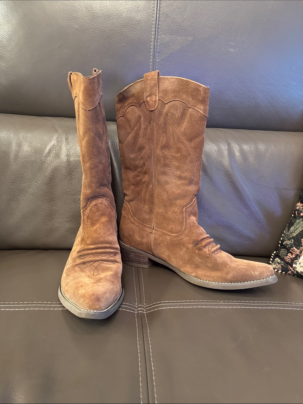 Roxy Brown Suede Western Heeled Boots
